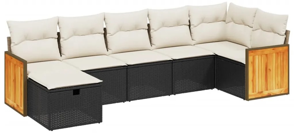 vidaXL Καναπές Σετ 7 Τεμαχίων Μαύρο Συνθετικό Ρατάν με Μαξιλάρια