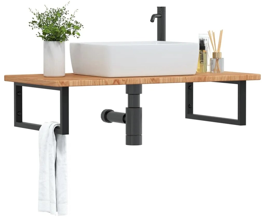 Ράφι Νιπτήρα Τοίχου από Ατσάλι / Μασίφ Ξύλο Δρυός