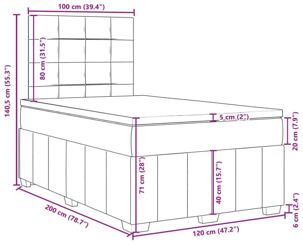 Κρεβάτι Boxspring με Στρώμα Taupe 120x200 εκ. Υφασμάτινο - Μπεζ-Γκρι