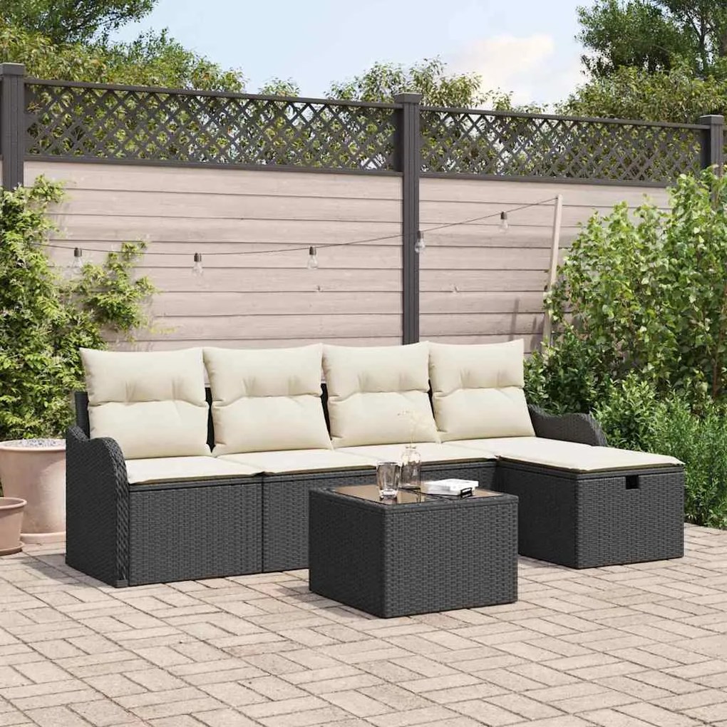 vidaXL Σετ Καναπέ Κήπου 6 pcs Μαύρο και κρεμ 231 x 117 x 85 εκ