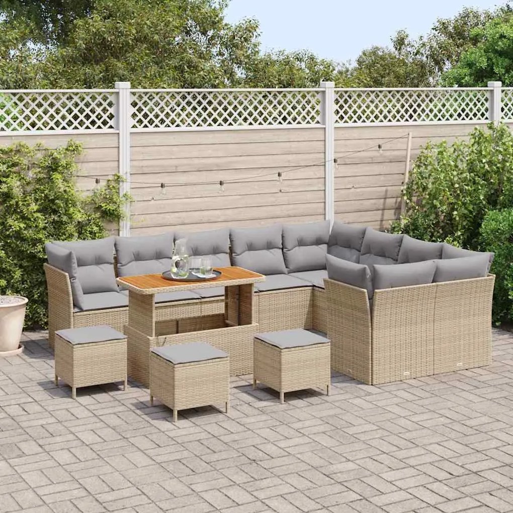 vidaXL Σετ Καναπέ Κήπου 13 pcs Μπεζ συνθετικό ρατάν