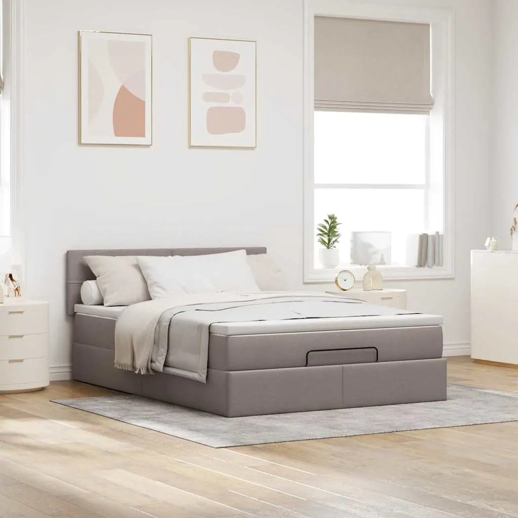 vidaXL Οθωμανικό κρεβάτι με στρώμα Taupe 140x200cm ύφασμα