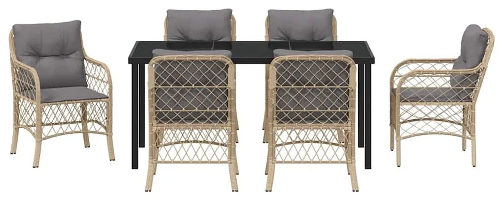 vidaXL Σέτ φαγητού για κήπο με μαξιλάρι 7 pcs Μπεζ συνθετικό ρατάν