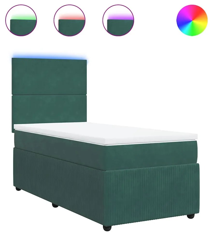 vidaXL Κρεβάτι Boxspring με Στρώμα Σκούρο Πράσινο 80x200 εκ. Βελούδινο