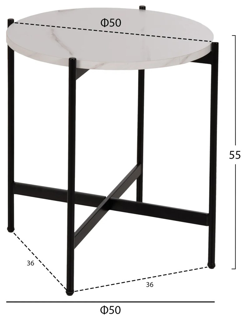 ΣΕΤ 2ΤΜΧ ΤΡΑΠΕΖΙΑ ΣΑΛΟΝΙΟΥ RONDA HM21089.04 MDF ΛΕΥΚΟ ΜΑΡΜΑΡΟ Φ80εκ &amp; Φ50εκ