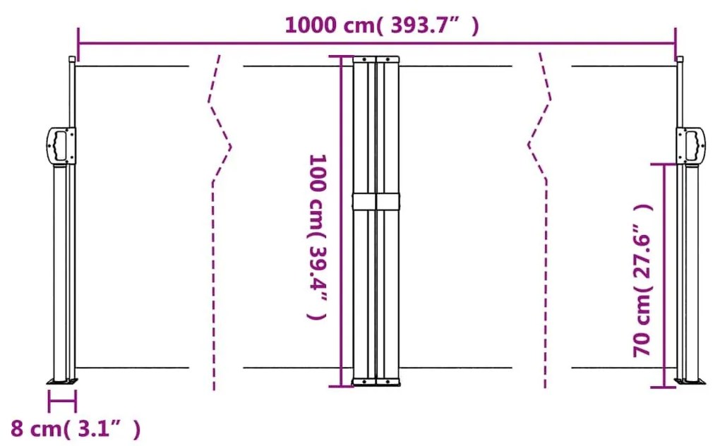 Σκίαστρο Πλαϊνό Συρόμενο Μαύρο 100 x 1000 εκ. - Μαύρο