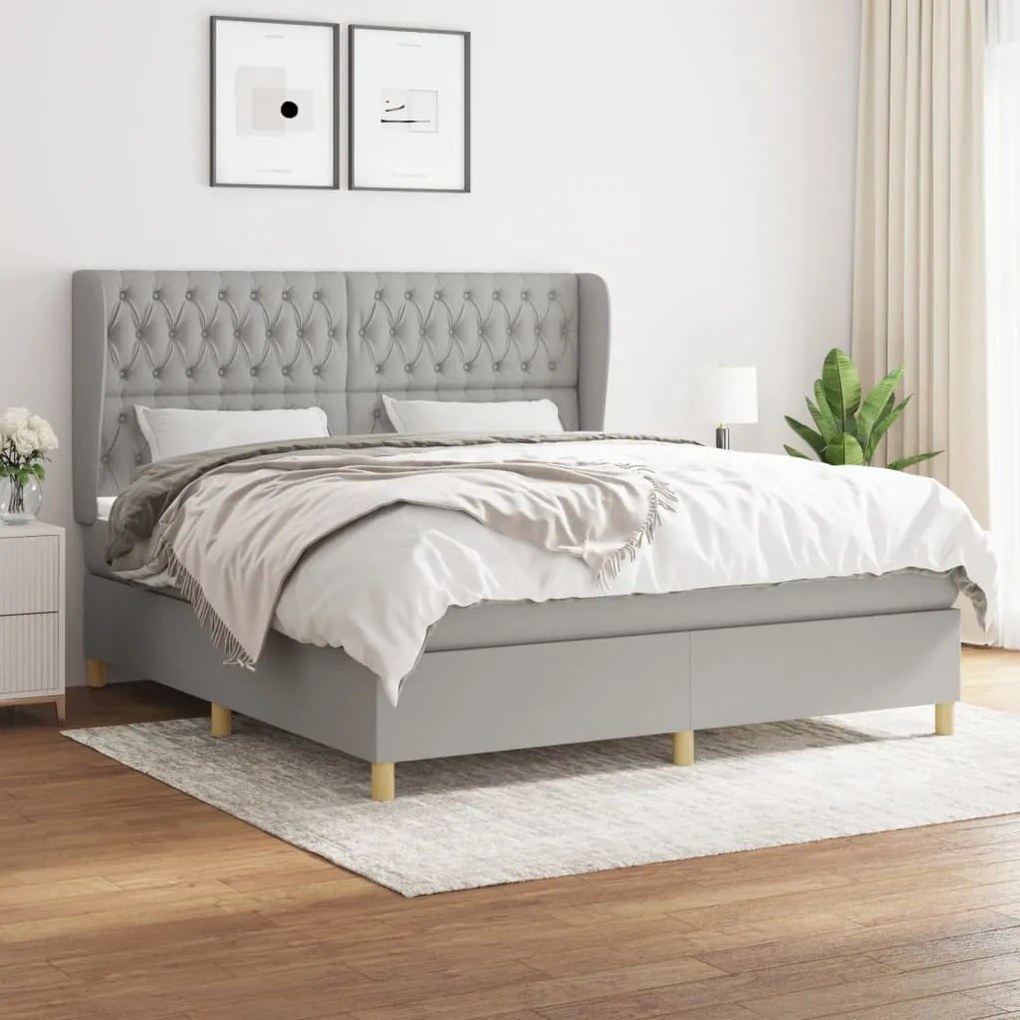 Κρεβάτι Boxspring με Στρώμα Ανοιχτό Γκρι 180x200 εκ. Υφασμάτινο