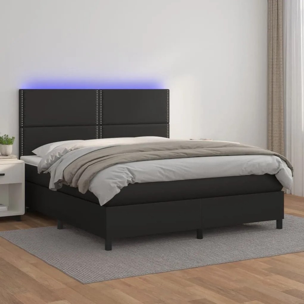 ΚΡΕΒΑΤΙ BOXSPRING ΜΕ ΣΤΡΩΜΑ &amp; LED ΜΑΥΡΟ 160X200 ΕΚ. ΣΥΝΘ. ΔΕΡΜΑ 3135891