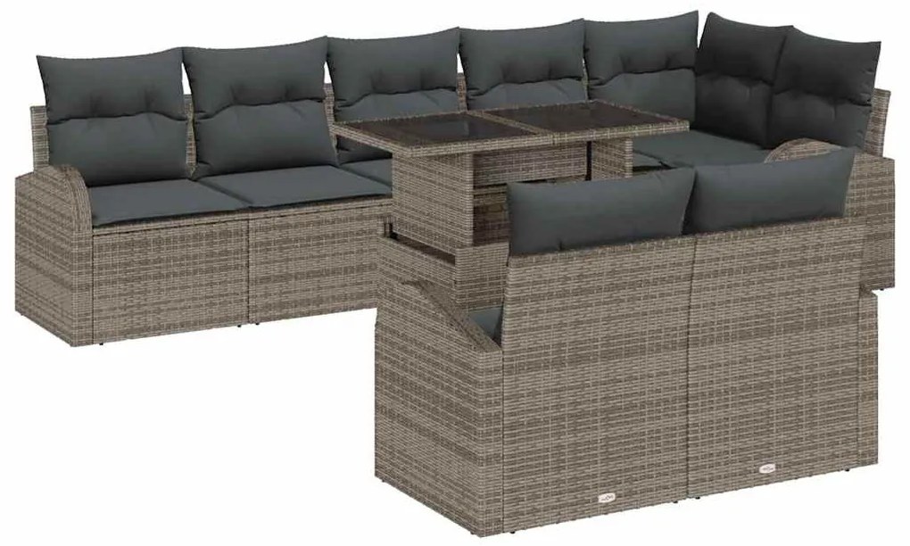 vidaXL Σετ Καναπέ Κήπου με αποθήκευση 9 pcs Γκρι συνθετικό ρατάν