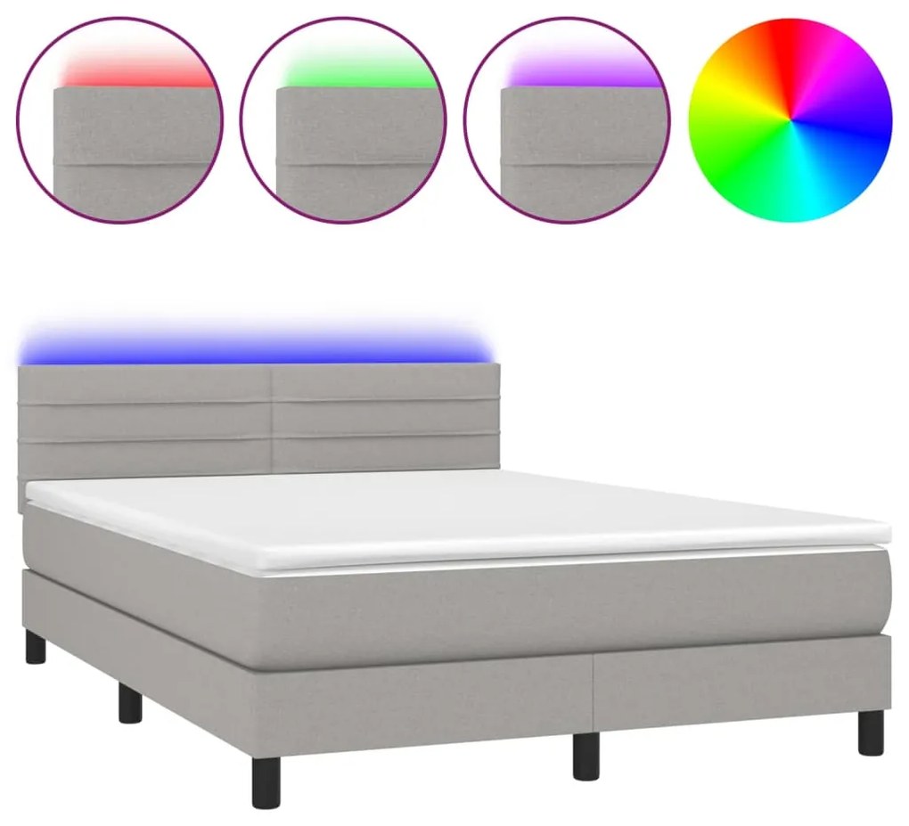 Κρεβάτι Boxspring με Στρώμα &amp; LED Αν.Γκρι 140x200 εκ Υφασμάτινο - Γκρι