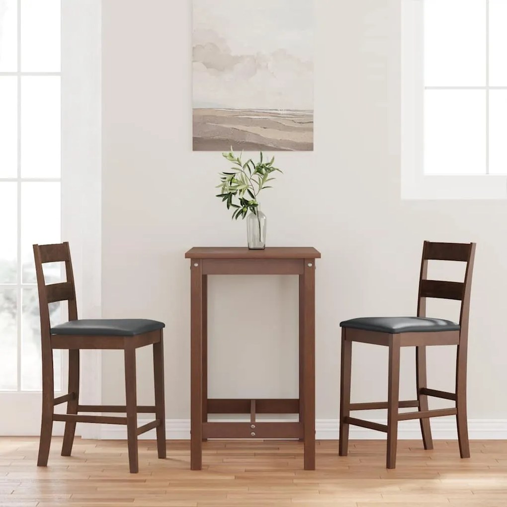 vidaXL σκαμπό μπαρ με μαξιλάρια 2 τεμάχια καφέ μασίφ ξύλο καουτσούκ