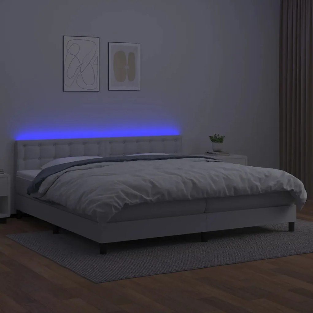 ΚΡΕΒΑΤΙ BOXSPRING ΜΕ ΣΤΡΩΜΑ &amp; LED ΛΕΥΚΟ 200X200 ΕΚ. ΣΥΝΘ. ΔΕΡΜΑ 3134244