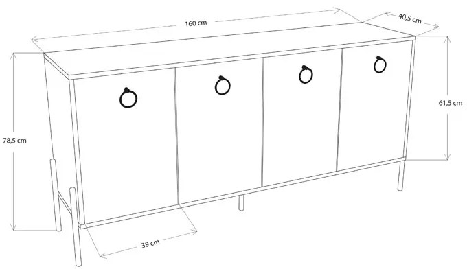 Μπουφές Twely pakoworld μελαμίνης καρυδί-μαύρο 160x40,5x79εκ - 197-000181