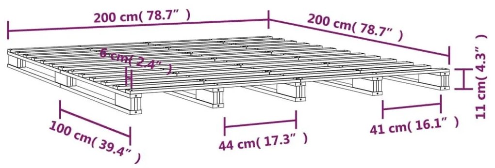 Κρεβάτι από Παλέτες Λευκό 200 x 200 εκ. από Μασίφ Ξύλο Πεύκου - Λευκό