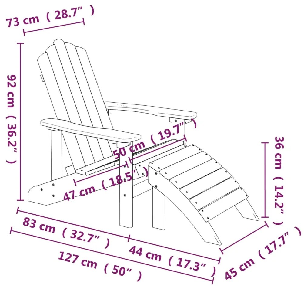 vidaXL Καρέκλα Κήπου Adirondack με Υποπόδιο Ανθρακί από HDPE