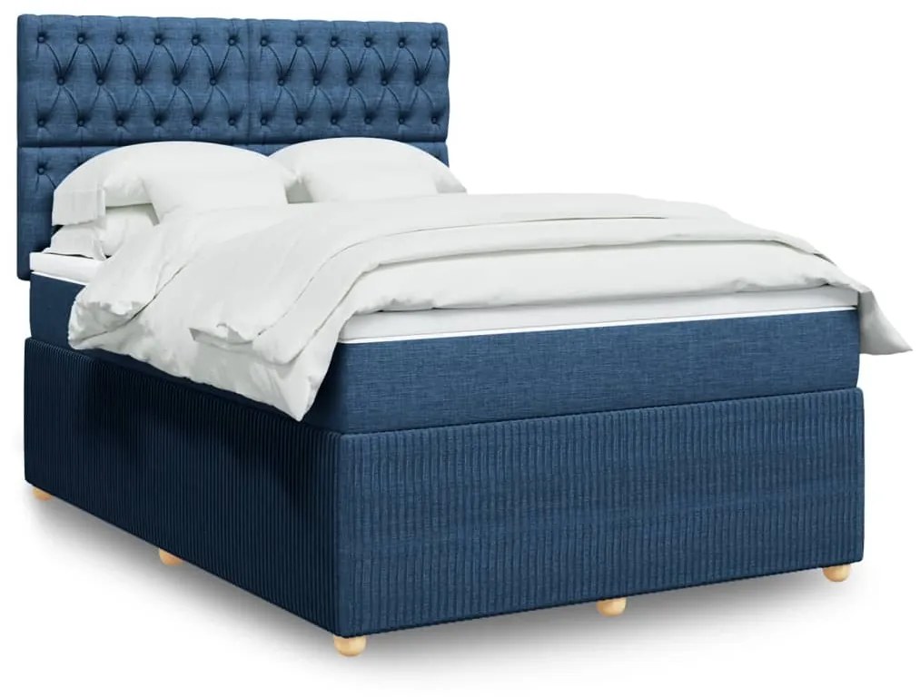 vidaXL Κρεβάτι Boxspring με Στρώμα Μπλε 140x200 εκ. Υφασμάτινο