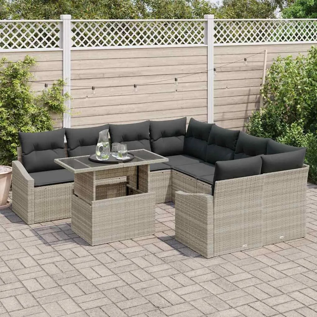 vidaXL Σετ Καναπέ Κήπου 9 pcs Ανοιχτό γκρι 100 x 55 x 73 εκ