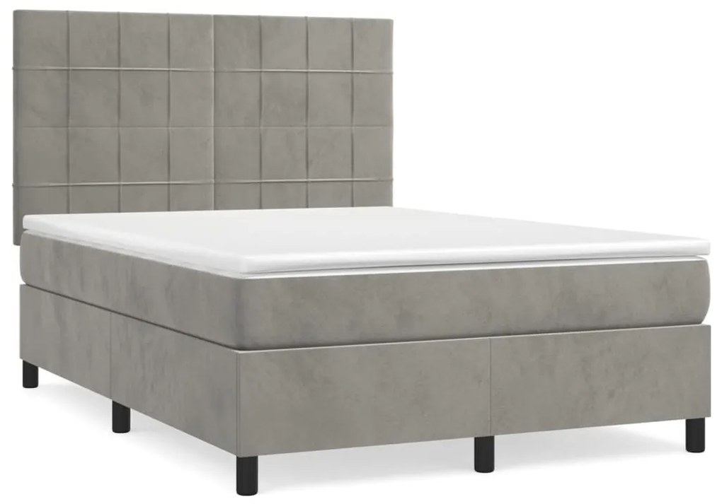 Κρεβάτι Boxspring με Στρώμα Ανοιχτό Γκρι 140x200 εκ. Βελούδινο - Γκρι