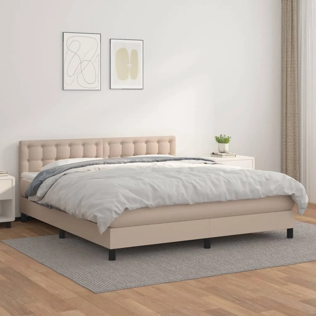 vidaXL Κρεβάτι Boxspring με Στρώμα Καπουτσίνο 160x200εκ.από Συνθ.Δέρμα