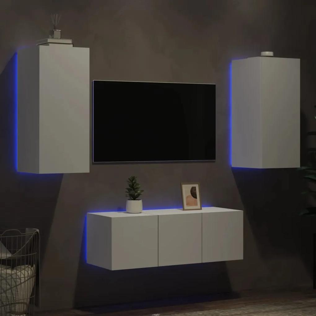vidaXL Έπιπλα Τοίχου Τηλεόρασης 4 τεμ LED Λευκά από Επεξεργασμένο Ξύλο