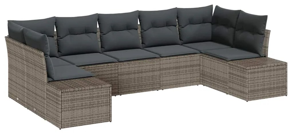 vidaXL Σετ Καναπέ Κήπου με μαξιλάρι 7 pcs Γκρι Πολυ ράταν