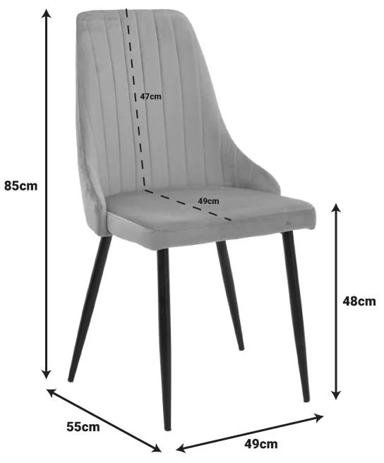 Καρέκλα Azori γκρι-μπεζ βελούδο-πόδι μαύρο μέταλλο 49x55x85εκ 2αδα 49x55x85 εκ.