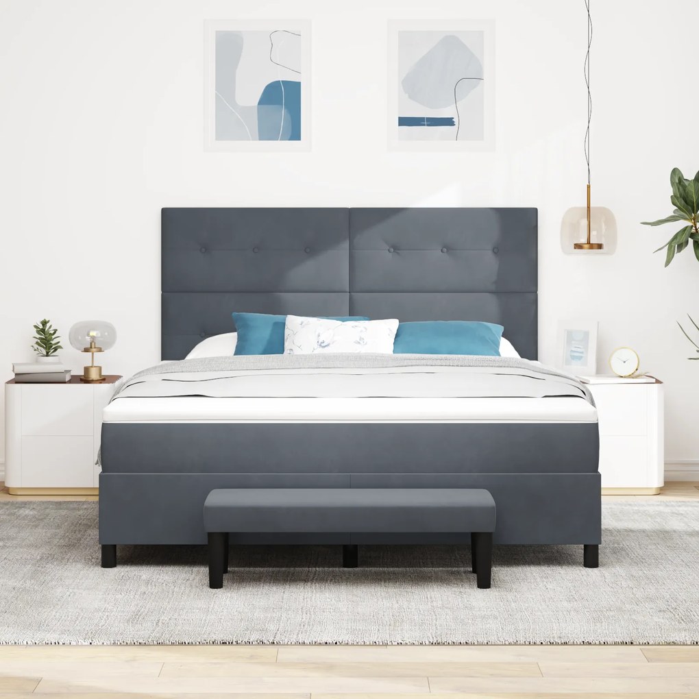 vidaXL Κρεβάτι με Στρώμα και Πάγκο Σκούρο Γκρι 180x200 εκ. Βελούδο