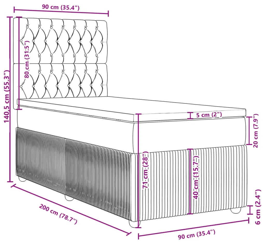 Κρεβάτι Boxspring με Στρώμα Σκούρο Καφέ 90x200 εκ. Υφασμάτινο - Καφέ