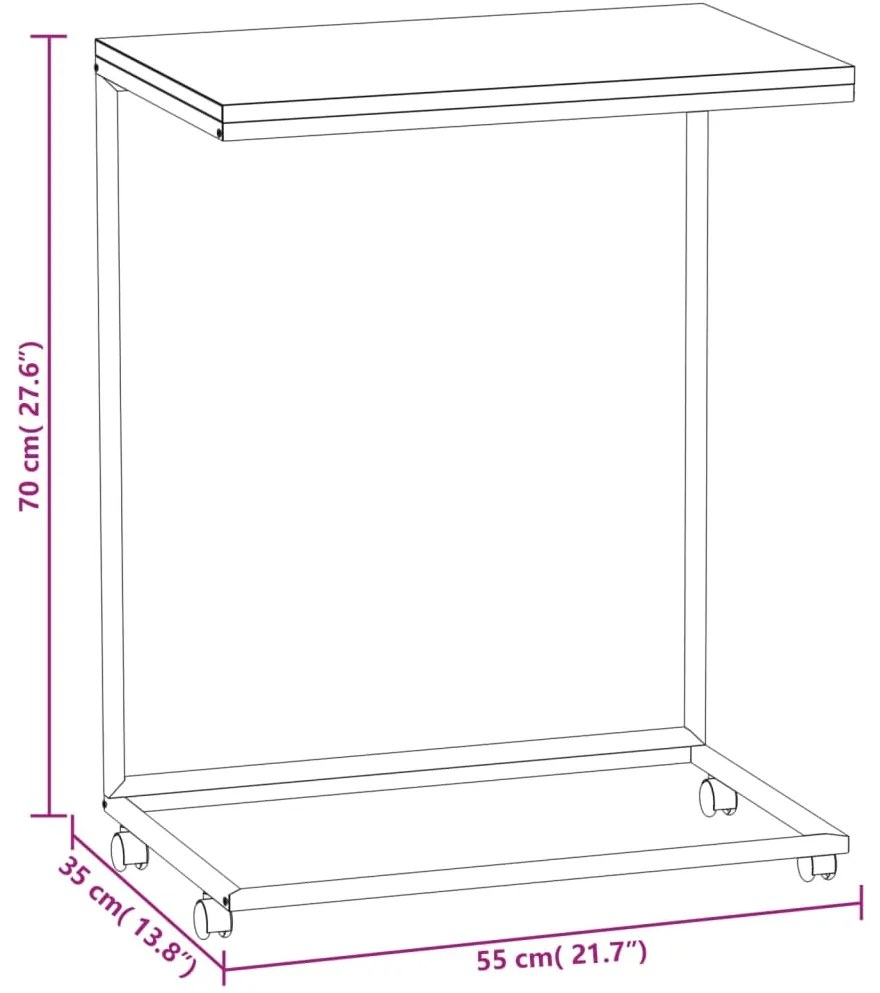 vidaXL Βοηθητικό Τραπέζι με Ρόδες Μαύρο 55 x 35 x 70 εκ. Επεξ. Ξύλο