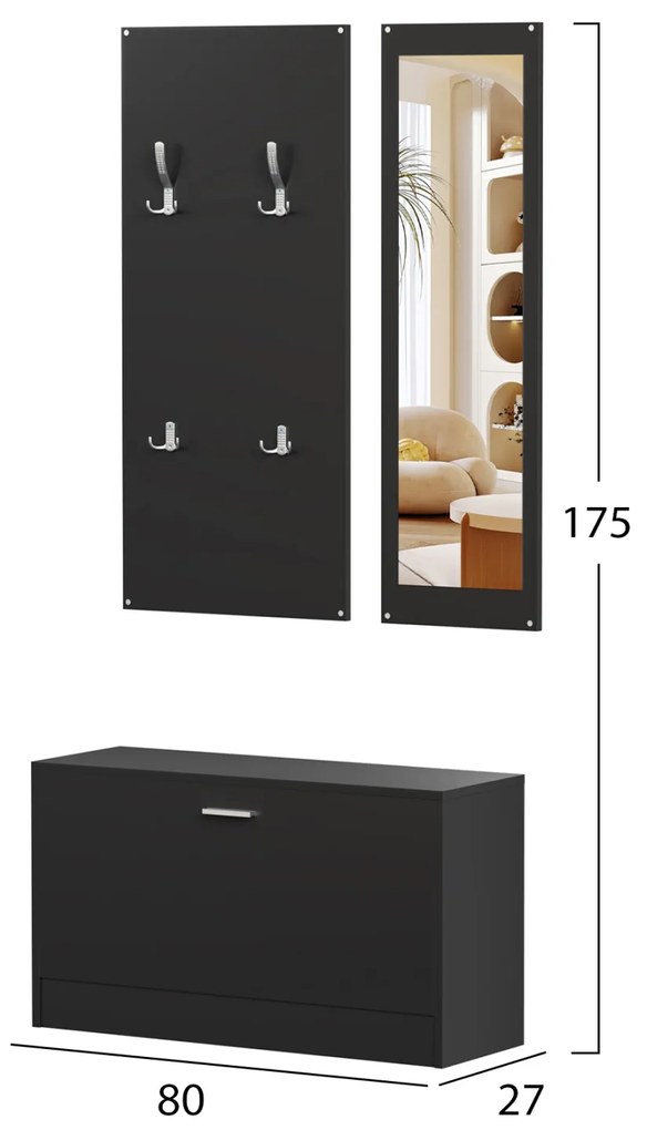 ΣΕΤ ΕΙΣΟΔΟΥ ΜΕ ΚΑΘΡΕΠΤΗ VERN HM2476.02 ΜΕΛΑΜΙΝΗ ΣΕ WENGE 80x27x175Υεκ