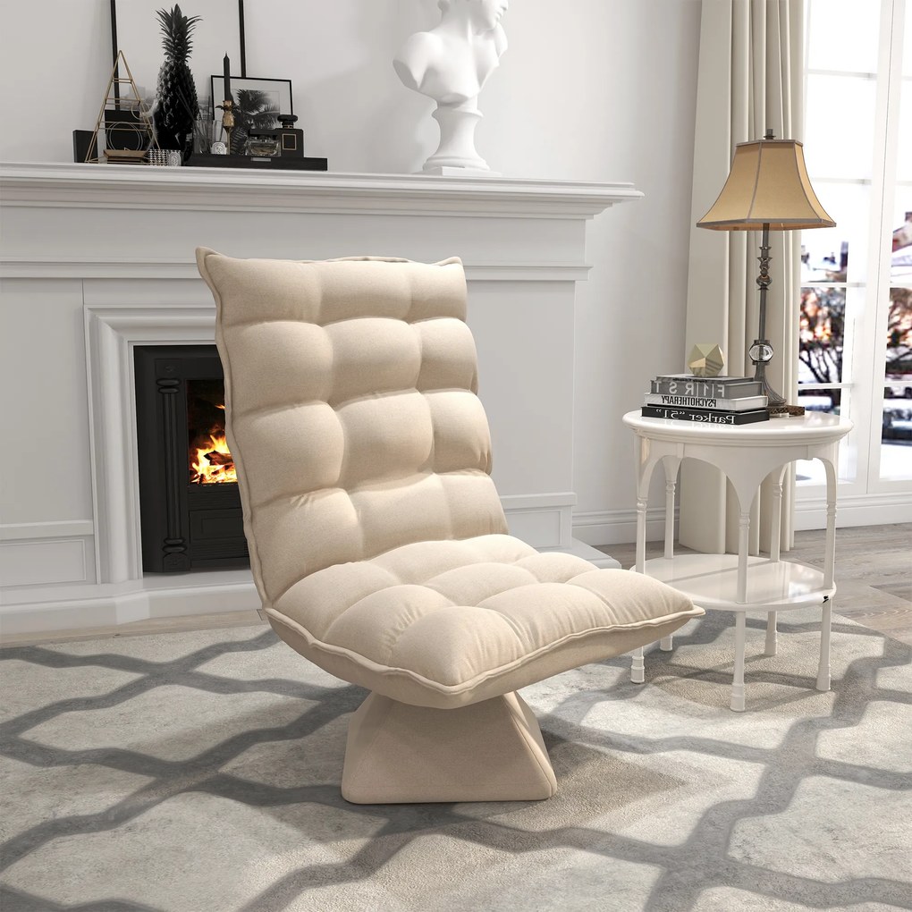 HOMCOM Πολυθρόνα Ανάγνωσης, Περιστρεφόμενη, Όψη Λινού, 62 cm x 70 cm x 95 cm, Μπεζ