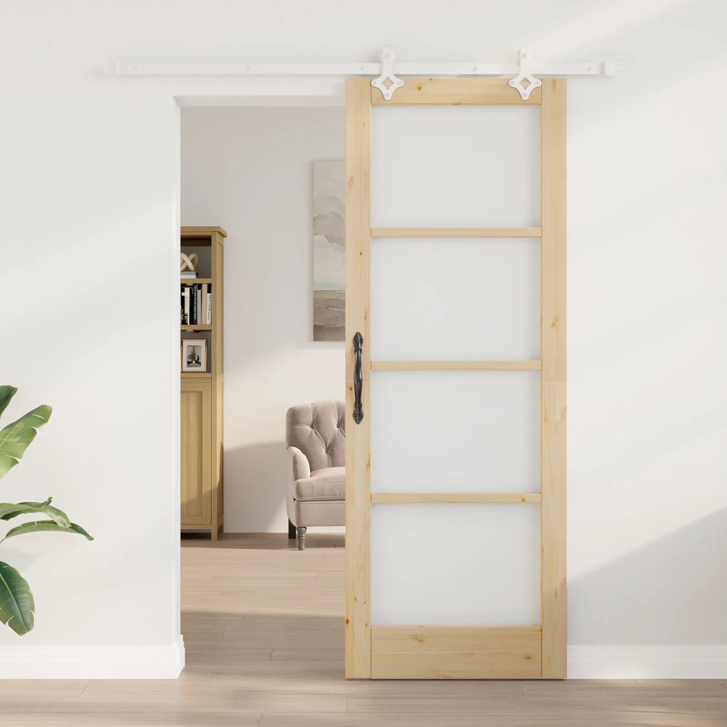 vidaXL Συρόμενη Πόρτα  με Σετ Αξεσουάρ 78x211 εκ. Συμπαγές Ξύλο Πεύκο