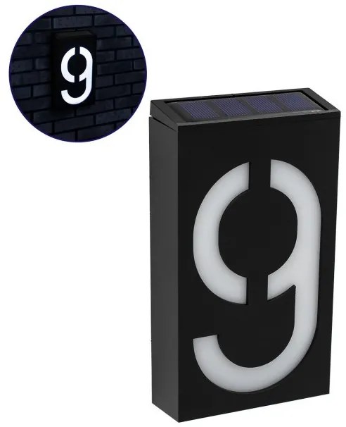 Ηλιακό Φωτιστικό 1W Αριθμός Δρόμου 9 IP55 6000K Μαύρο 71519 Globostar-71519-Μαύρο 71519