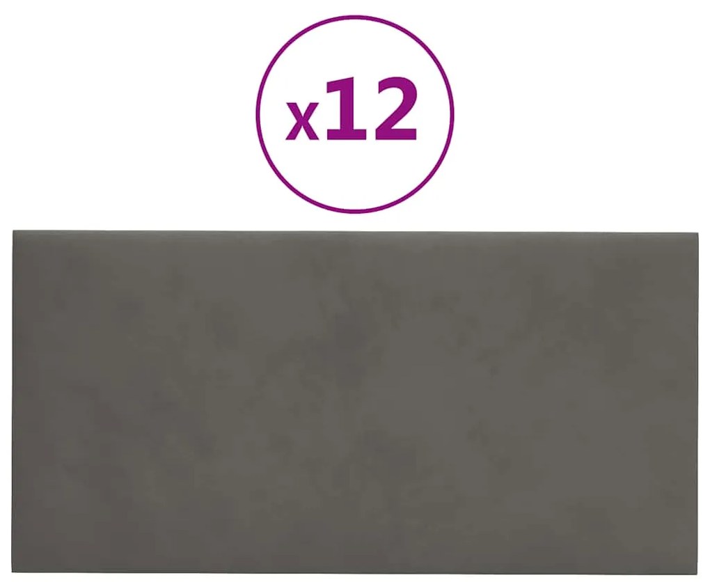 vidaXL Πάνελ Τοίχου 12 τεμ. Σκούρο γκρι 30x15 εκ. 0,54 μ² Βελούδινα