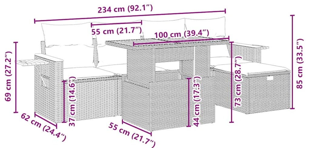 vidaXL Σετ Καναπέ Κήπου 6 τεμ. Μπεζ Συνθετικό Ρατάν με Μαξιλάρια