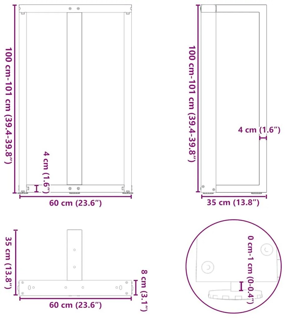 Πόδια τραπεζιού μπαρ σε σχήμα T 2 τεμ. Λευκό 60x35x(100-101)εκ. - Λευκό