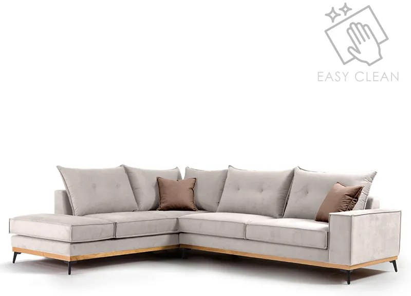Γωνιακός καναπές δεξιά γωνία Luxury II pakoworld ύφασμα cream-mocha 290x235x95εκ