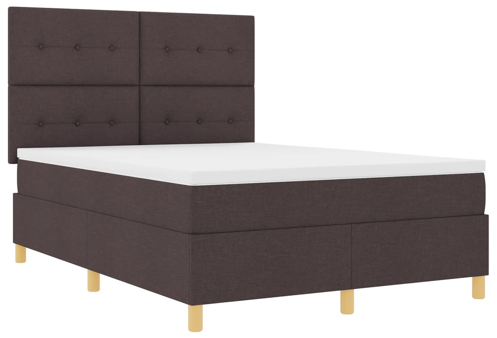 vidaXL Κρεβάτι Box Spring με Στρώμα & LED Καφέ Σκούρο 140x200 εκ. Υφάσματος