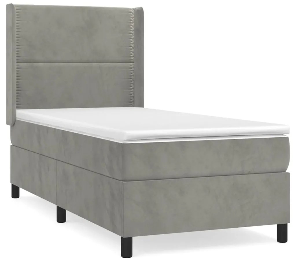 Κρεβάτι Boxspring με Στρώμα Ανοιχτό Γκρι 80x200 εκ. Βελούδινο - Γκρι