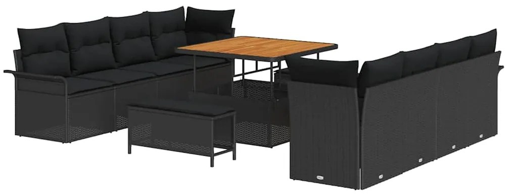 vidaXL Σετ Καναπέ Κήπου Ρυθμιζόμενο ύψος 11 pcs Μαύρο συνθετικό ρατάν