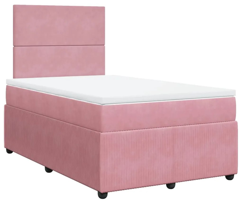 vidaXL Κρεβάτι Boxspring με Στρώμα Ροζ 120x200 εκ. Βελούδινο