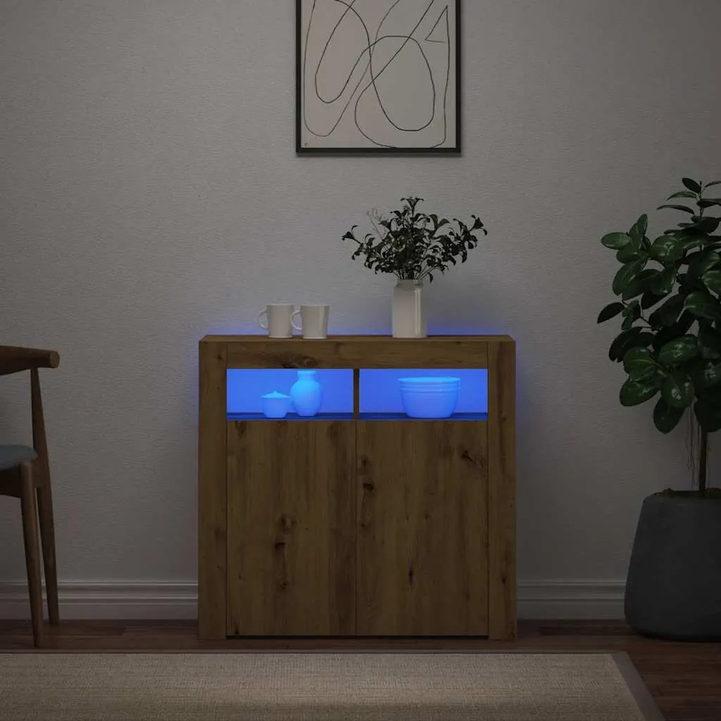 vidaXL Ντουλάπι με LED Αρτισιανή Δρυς 80 x 35 x 75 εκ. Επεξ. Ξύλο