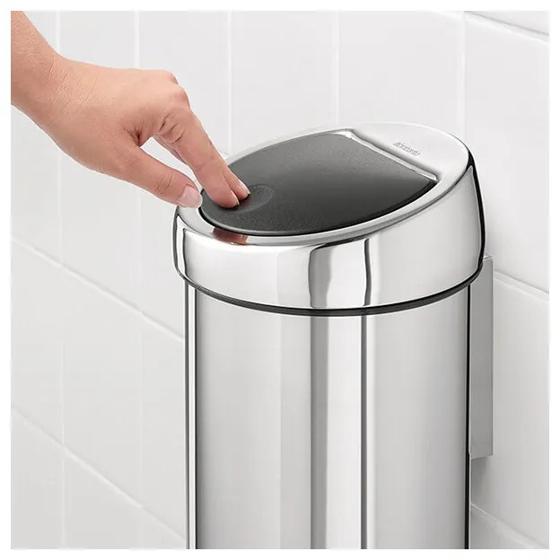 Κάδος Brabantia Touch Bin 647210, 3 L, Ομαλό και αθόρυβο άνοιγμα, Επιτοίχια τοποθέτηση, Λαμπερό ανοξείδωτο ατσάλι