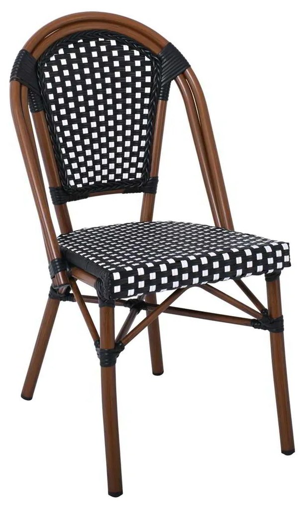 PARIS Καρέκλα Bistro, Αλουμίνιο Καρυδί, Wicker Άσπρο - Μαύρο, Στοιβαζόμενη