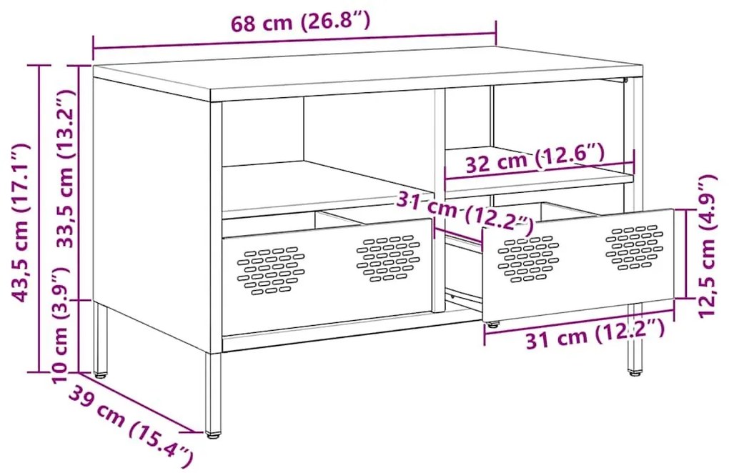 Έπιπλο Τηλεόρασης Ροζ 68 x 39 x 43,5 εκ. Χάλυβας Ψυχρής Έλασης - Ροζ