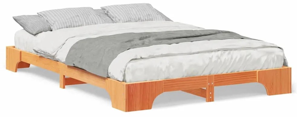 vidaXL Κρεβάτι δαπέδου με αποθήκευση Καφέ 140 x 210 cm ξύλο