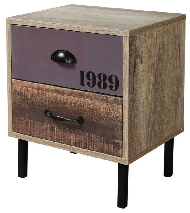 Κομοδίνο Number 09-1472 Με 2 Συρτάρια 40x30xH48cm Sonoma - White - Grey Melamine, Metal