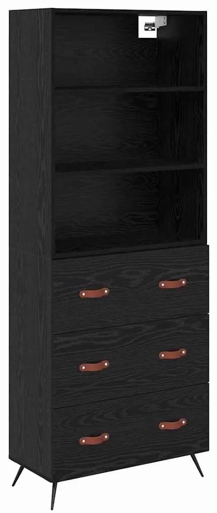 vidaXL Highboard Μαύρη δρυς 69,5 x 34 x 180 εκ. Επεξεργασμένο ξύλο