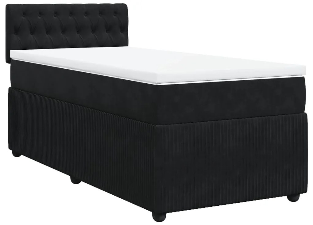 vidaXL Κρεβάτι Boxspring με Στρώμα Μαύρο 90x200 εκ. Βελούδινο