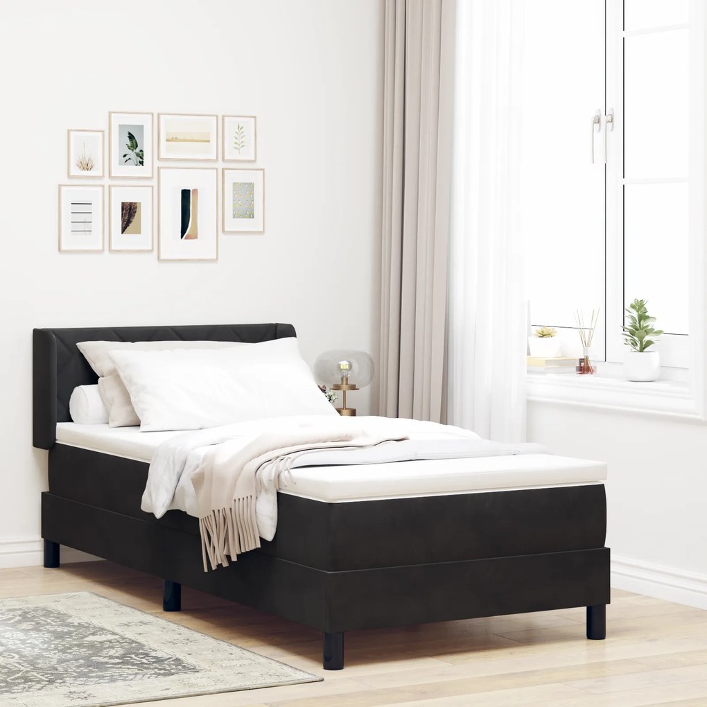 vidaXL Κρεβάτι Box Spring με Στρώμα Μαύρο 90x190 εκ. Βελούδο